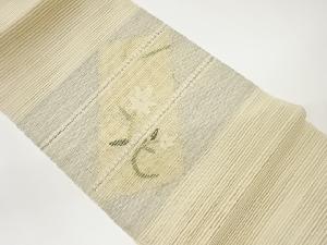 絽綴れすくい変わり織横段に変わり短冊・花葉模様織出し名古屋帯